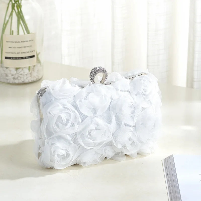 Wedding Dress Bag White Bride Clutches Ladies Party Handbag Purse Woman Evening Flower Bags Floral Wedding Shoulder Bags