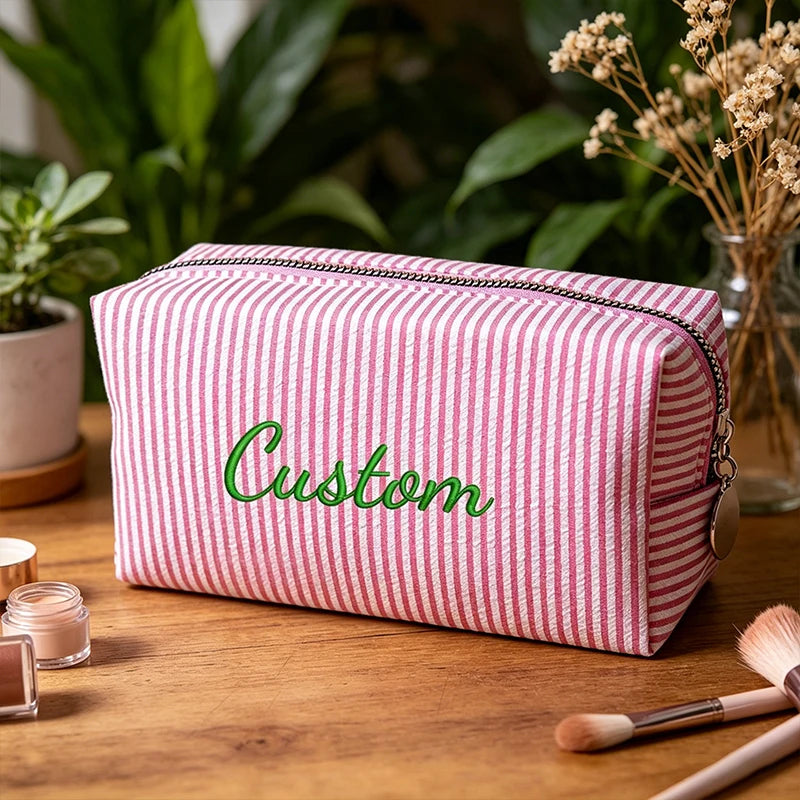 Customised Embroidery/Standard Style 2 Options, Striped Bubble Yarn Clutch, Makeup Bag, Back-to-School Season, Great Gift!