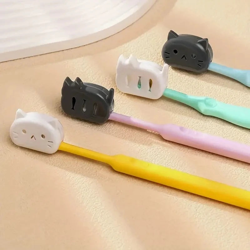 Adorable Cartoon Cat Toothbrush Head Protectors Set of 4, Portable Hygiene Covers for Travel, Business & Daily Family Use