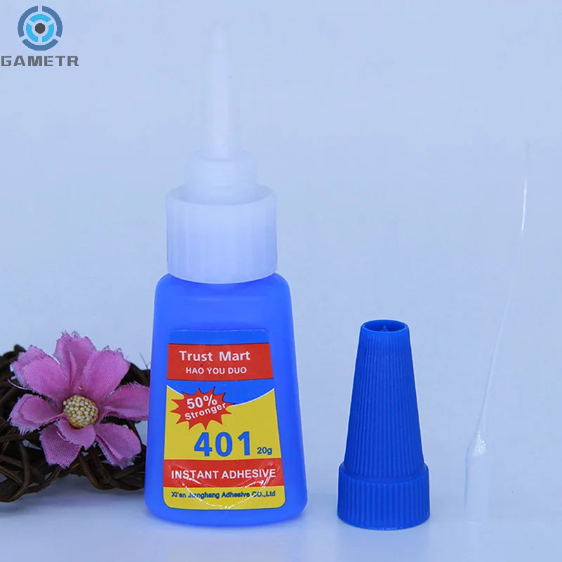 20ml Liquid Super Glue 401 Instant Strong Glue Bond Leather Wood Rubber Metal Glass Cyanoacrylate DIY Adhesive Nail Gel PVC Glue