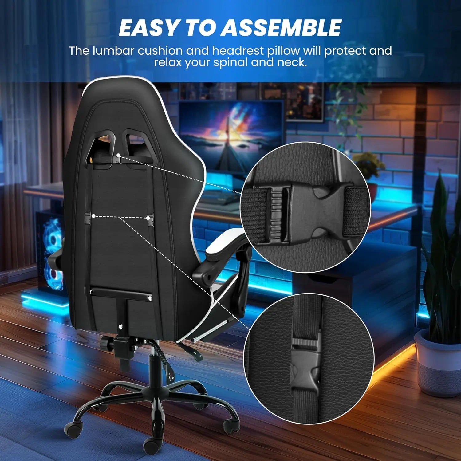 Gaming Chair, Ergonomic Computer Chair with Footrest and Lumbar Support, Height Adjustable Office Chair with 360°, Customized