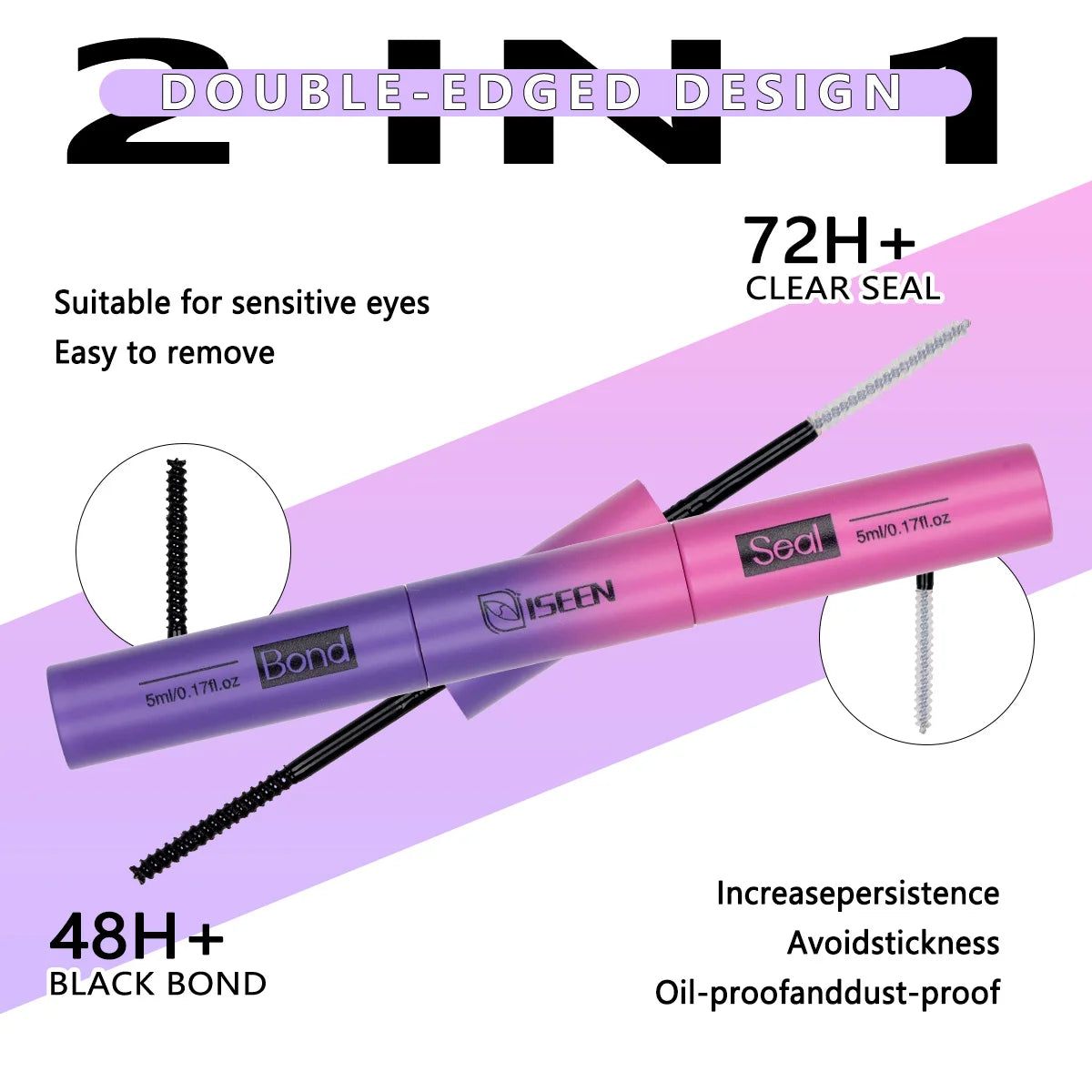 Lash Glue Bond and Seal Long Lasting Strong Hold Waterproof 2 in 1 Cluster Eyelash Glue for DIY Lash Extensions