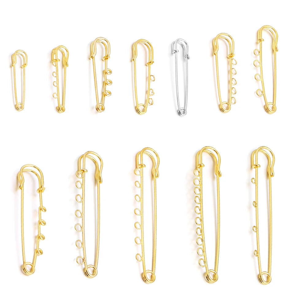 5-10pcs/lot Safety Pins Brooches Blank Base Brooch Pin With Loops Fasteners Pin For DIY Jewelry Making Brooch Charm Accessories