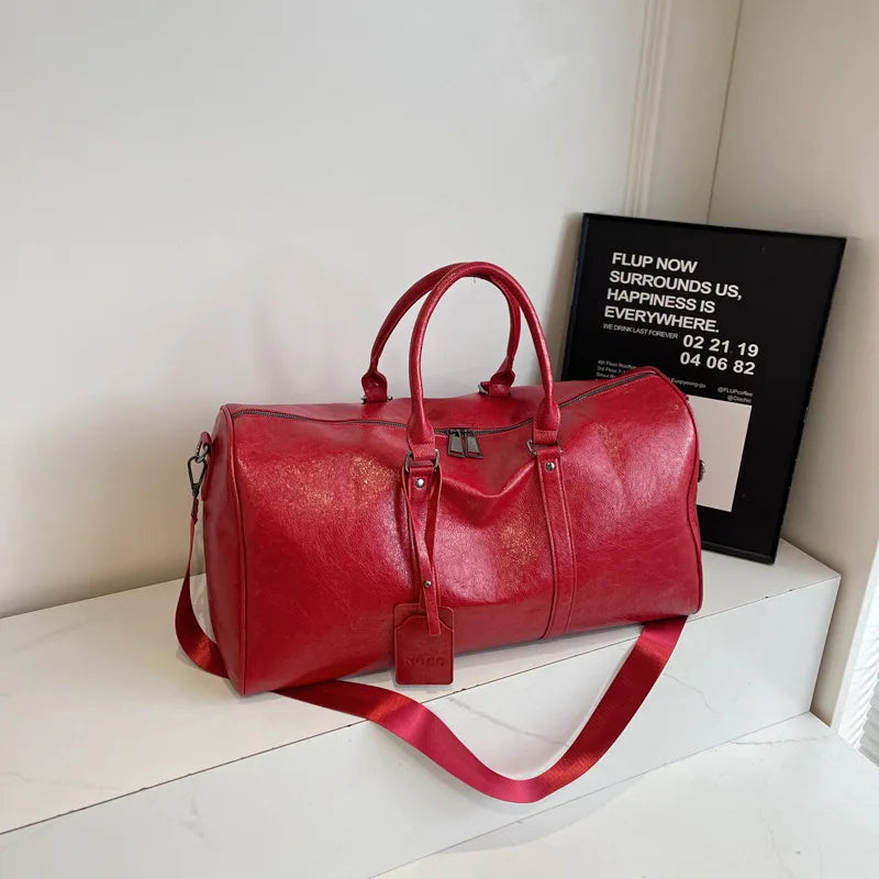 1pcs PU Leather Travel Bag Reinforced Double Handles Multi Zipper Pockets Men Daily Workout Portable Crossbody Storage Bag