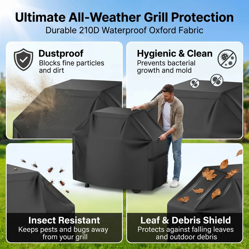 Gas Grill Cover 22-72 Inch, Waterproof Anti-UV Fade Resistant BBQ Cover, Hook-and-Loop Straps for Most Grills