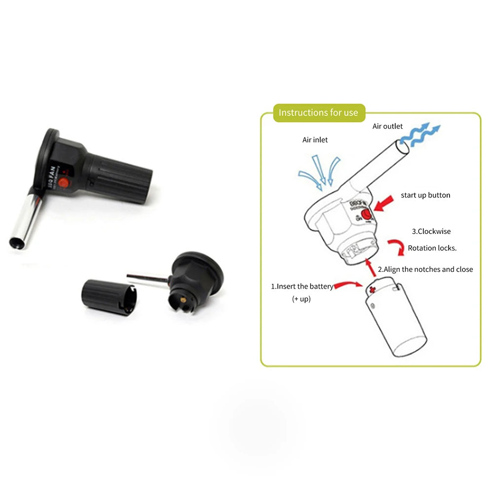BBQ Fan Air Blower Handheld Outdoor Fan Air Blower Grill Accessories Aluminum Alloy Kitchen Tool for Picnic Camping Cooking