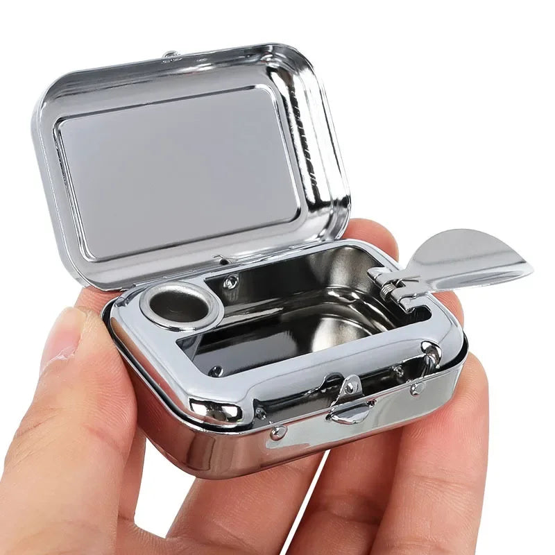 Mini Portable Metal Ashtray for Cars, Desk Ashtray with Lockable Lid, Pocket Ashtray, Gift for Men, 1Units.