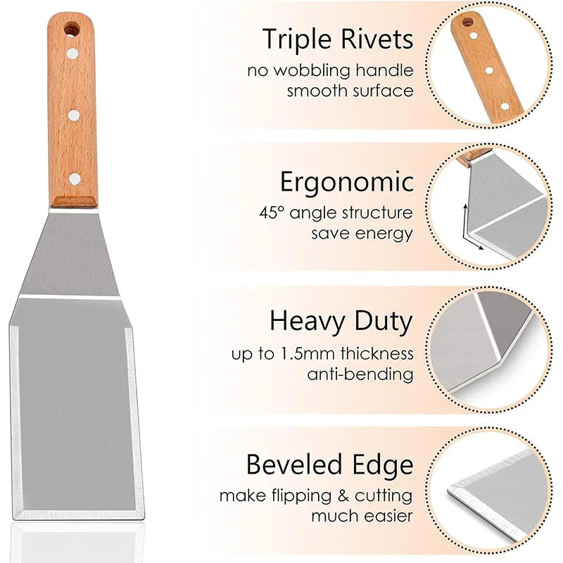 Outdoor Griddle Spatula Stainless Steel Grill Spatula Scraper Flat Spatula Pancake Flipper Hamburger Turner For Grilling JT596