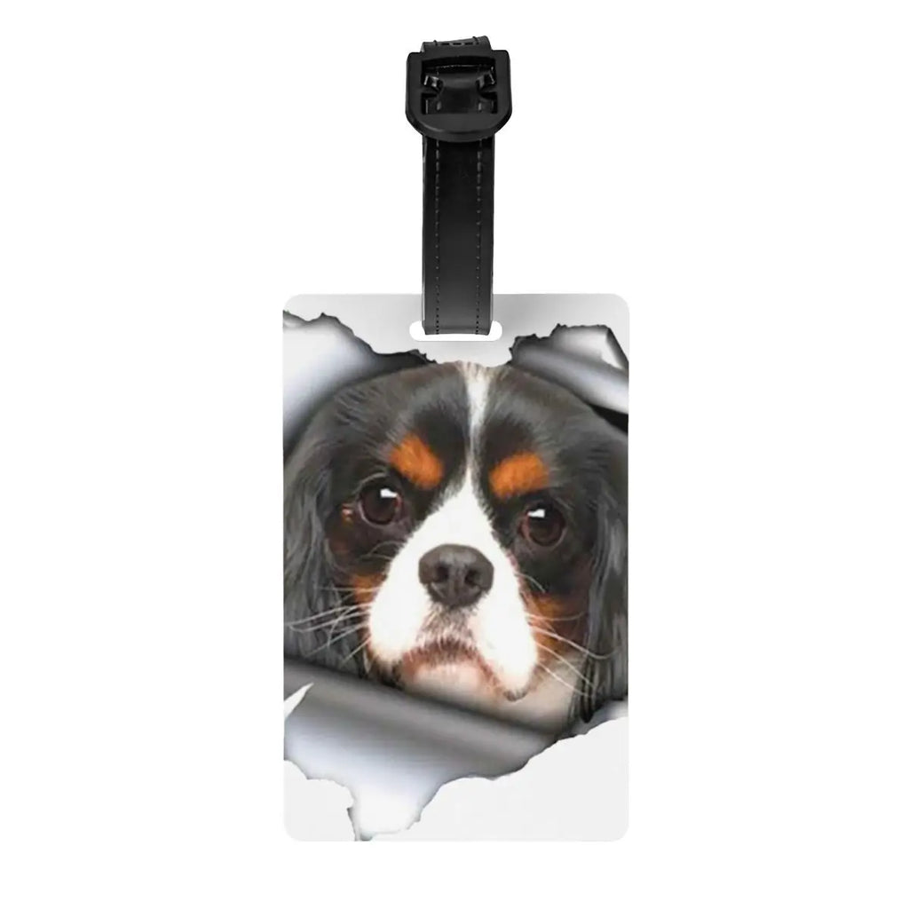 Custom Cavalier King Charles Spaniel Pet Portraits Art Luggage Tag Dog Suitcase Baggage Privacy Cover ID Label