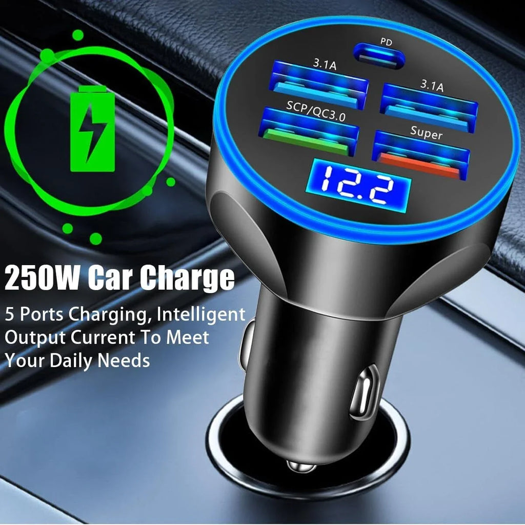 4 Port USB Car Charger Super Fast Charging Adapter For iPhone 17 16 For Samsung For Xiaomi Android Mobile Phones Car Charger