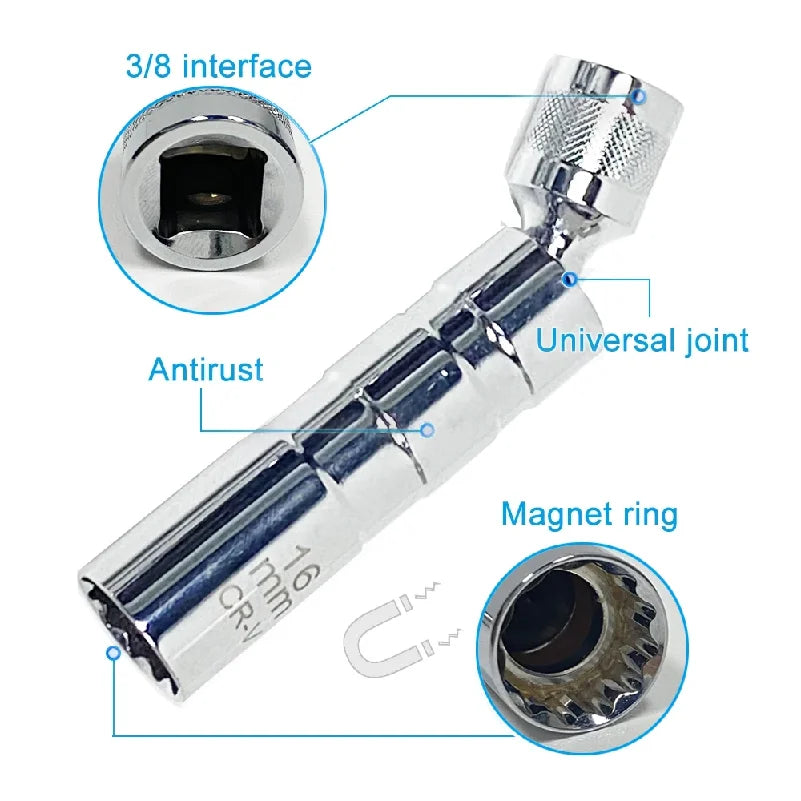 Universal Magnetic Spark Plug Sleeve Thin-walled Universal Joint 14/16mm Automotive Repair Spark Plug Disassembly Tool
