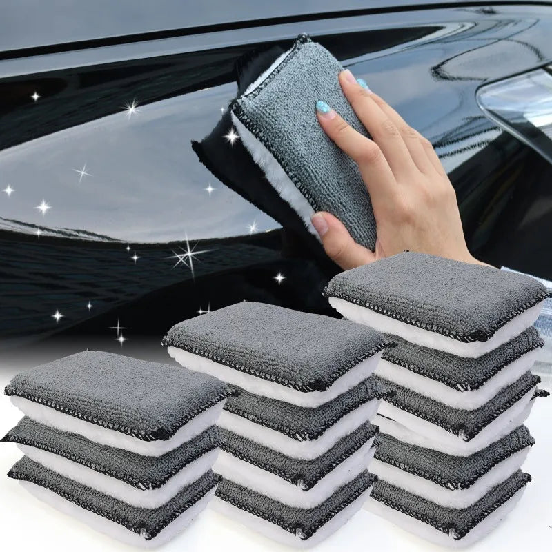 1/3/10Pcs Car Cleaning Microfiber Sponge Auto Interior Fleece Scrubbing Towel for Plastic Leather Wax Sponge Car Cleaning Tools