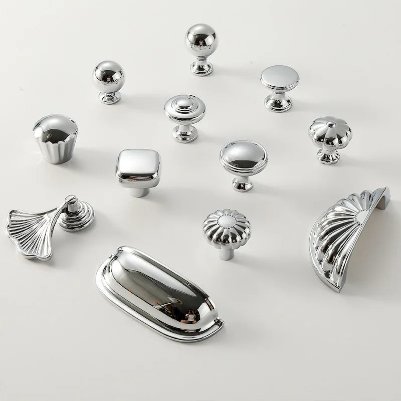 Bright Chrome Silver Wardrobe Door Handle Modern Minimalist Zinc-Alloy Pull for Cabinet Shoe Cabinet  Drawer Furniture Hardware