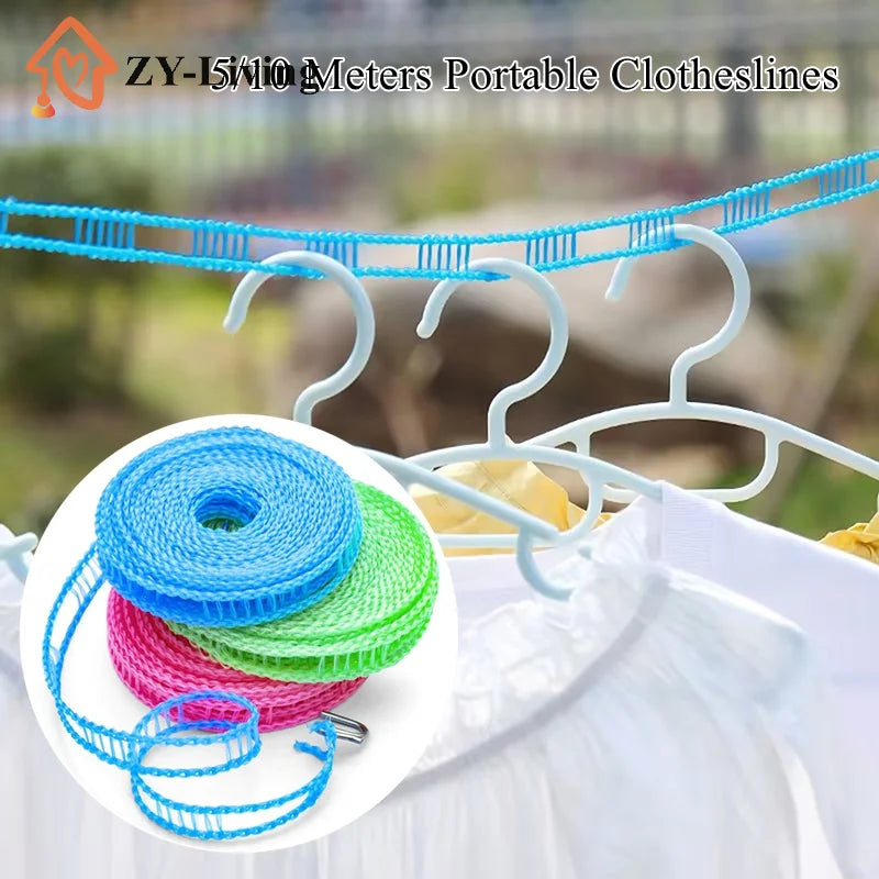 5/10Meters Portable Clothesline for Outdoor Indoor Home Travel Air Drying Rack for Clothes , Windproof