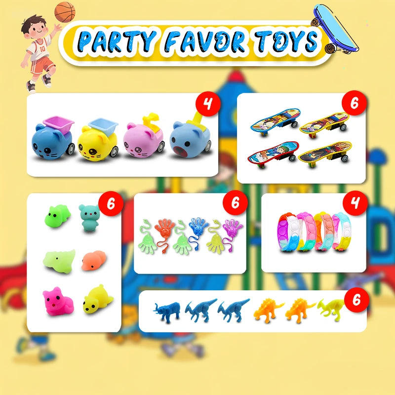 102pcs Kids Birthday Pinata Toys with Snap Bracelets Push Bubble Fidget Toy Carnival Prize Fun Gifts for Children