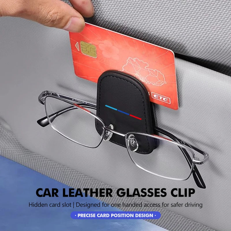 For BMW Car Leather Glasses Clip Sunglasses Holder with Hidden Card Slot 1 3 5 Series X1 X3 X4 X5 X7 G20 G38 F20 F39 F48 E46
