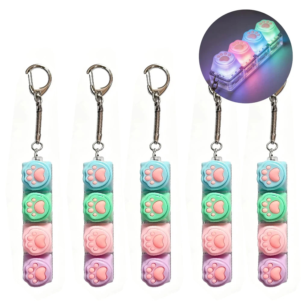  NEW Multi-choice Light Up Keyboard Keychain Crystal Clicker Fidget Toy Stress Relief Sensory Toy Portable Car Desk Decor Gift