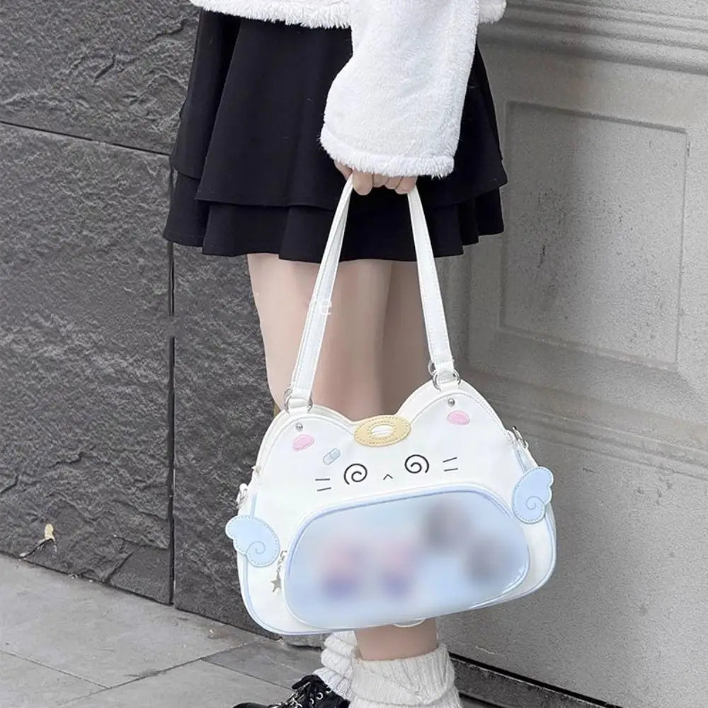 Zipper Bag Kawaii Cat Itabag Cotton  Bag PU Transparent Pocket Badge Storage Bag Small Item Bag Fashion Backpacks Outdoor