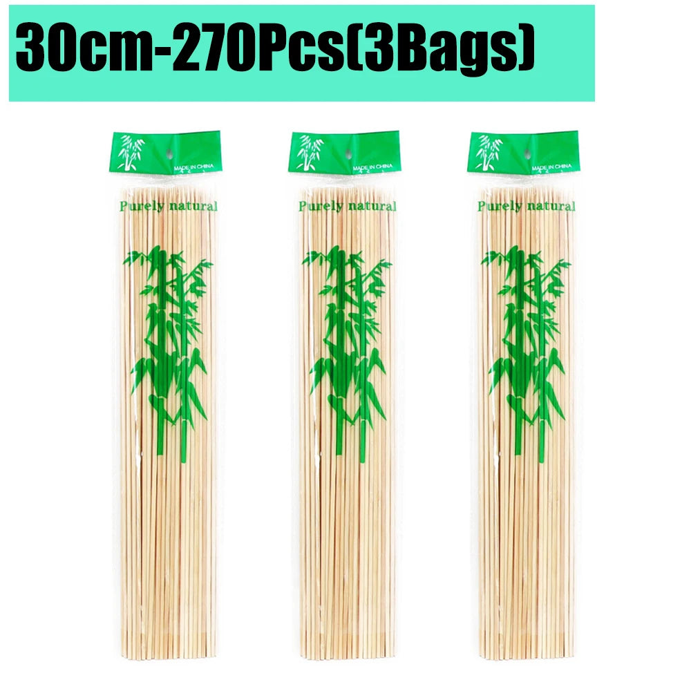 90-1350Pcs Disposable BBQ Bamboo Sticks 15/20/25/30cm for Grilling, Fruit, Kabob,BBQ, Barbecue, Kitchen, Camping, Outdoor