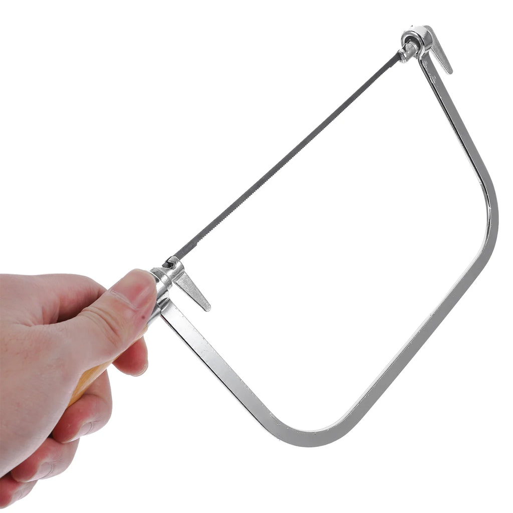 Portable Coping Saw Wooden Handle Hand Scroll Woodworking Small Bow Wood Hand Saw Woodworking Tool with Replacement Blades