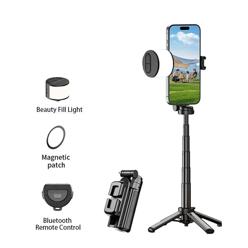 Upgrade Magnetic Phone Holder 360° Rotation Pocket Selfie Stick With Bluetooth Focusing Foldable Desktop Stand for Vlog Shooting