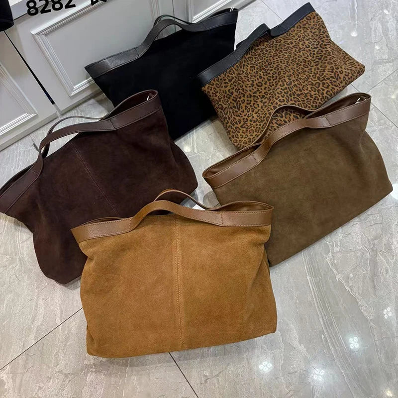 Suede Bag Women's handbags Leopard Leather Tote Bags  Luxury Designer Large Handbag New In Vintage Commuting Shoulder Crossbody