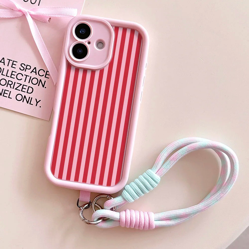 Lanyard Phone Case For Redmi Note 15 14 13 12 11 10 9 8 7 Pro Plus 14s 13C 12C 14C 9T 10C Stripe Pattern Wrist Chain Strap Cover
