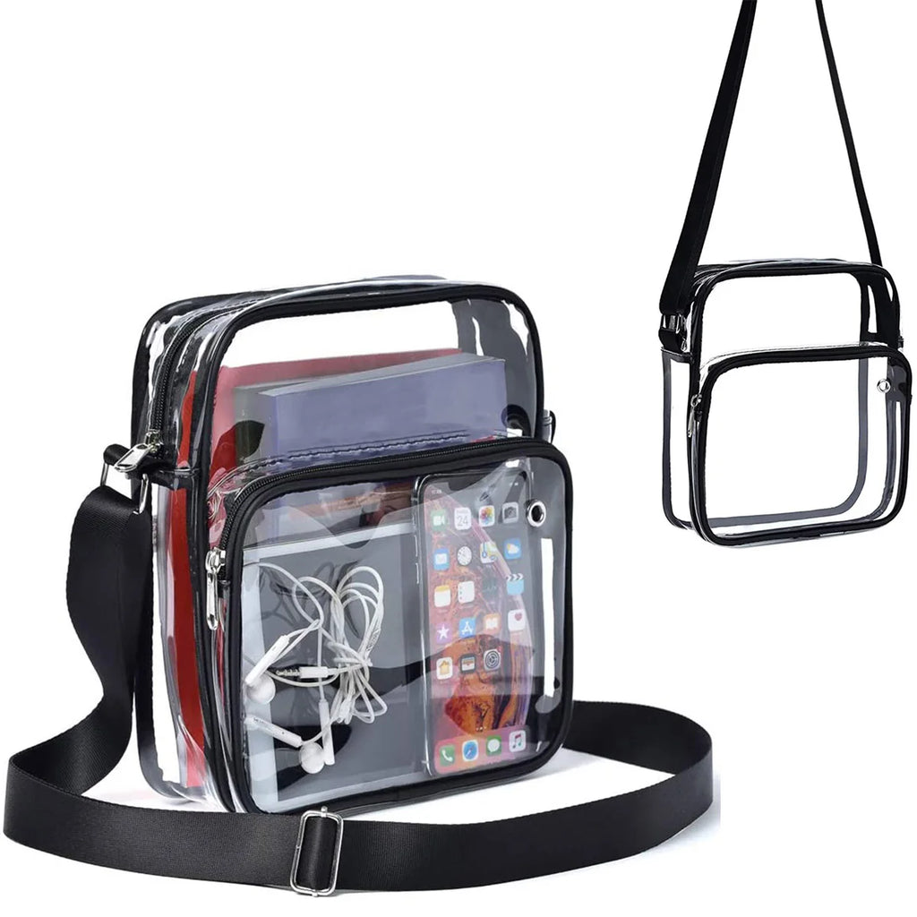 Clear Purse Stadium Transparent Messenger Bag Waterproof Stadium Approved for Men and Women Hand-free Clear CrossBody Bag