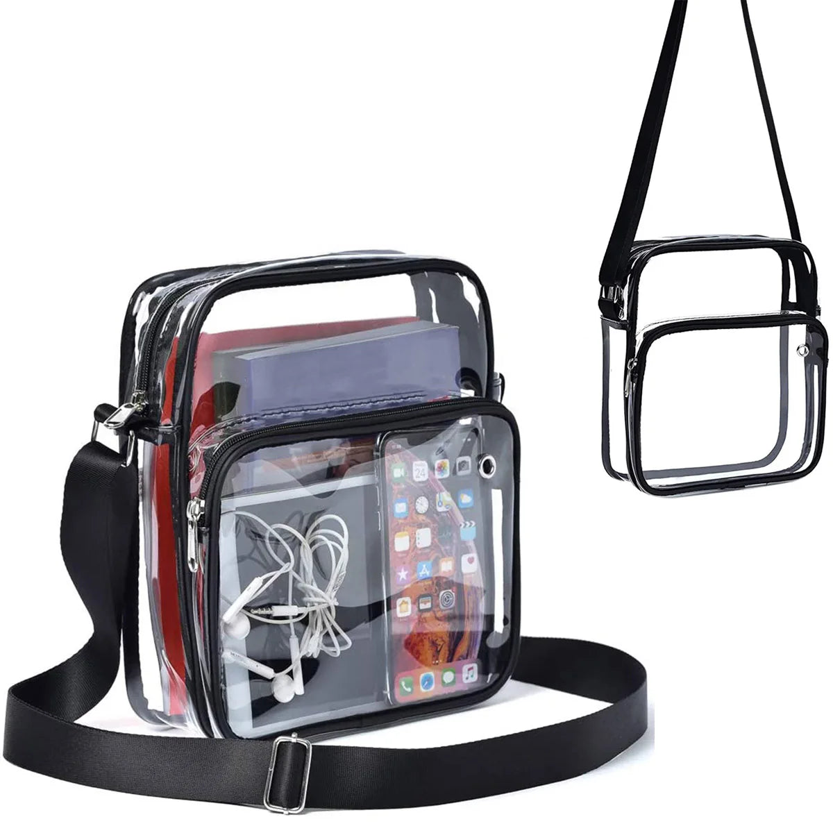 Clear Purse Stadium Transparent Messenger Bag Waterproof Stadium Approved for Men and Women Hand-free Clear CrossBody Bag