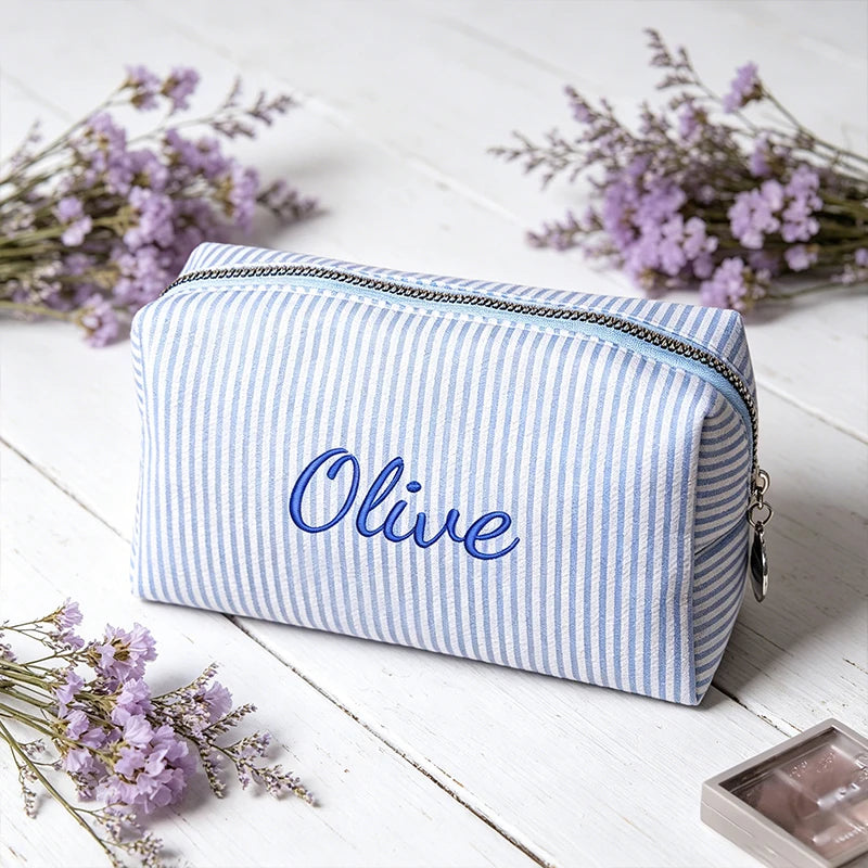 Customised Embroidery/Standard Style 2 Options, Striped Bubble Yarn Clutch, Makeup Bag, Back-to-School Season, Great Gift!