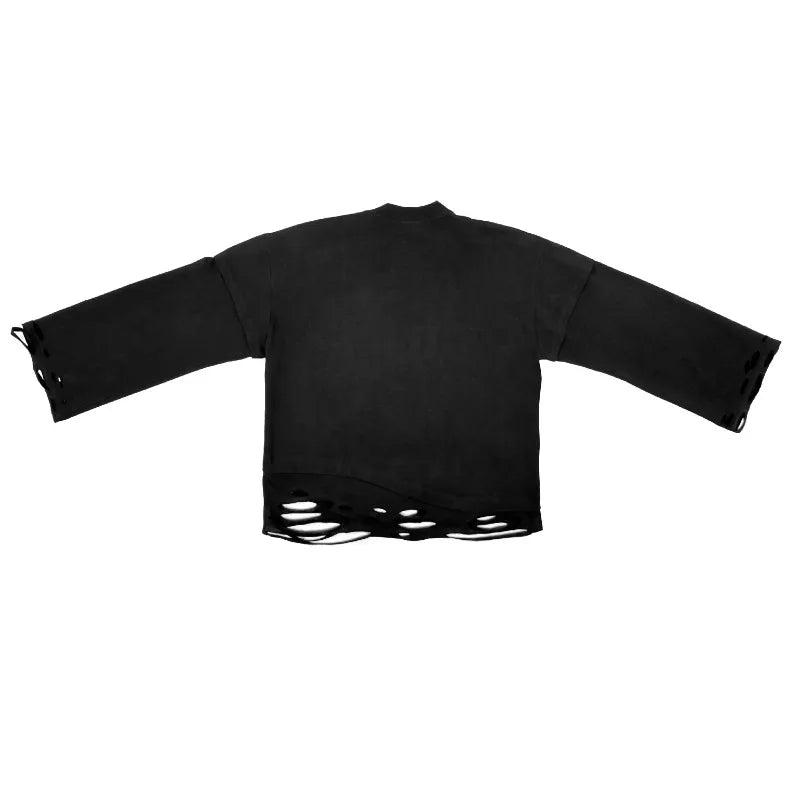 No Smoking Graphic Long Sleeve T-Shirt Men Distressed Grunge Style Oversized Top Vintage Anti-Smoking Sign Print Streetwear
