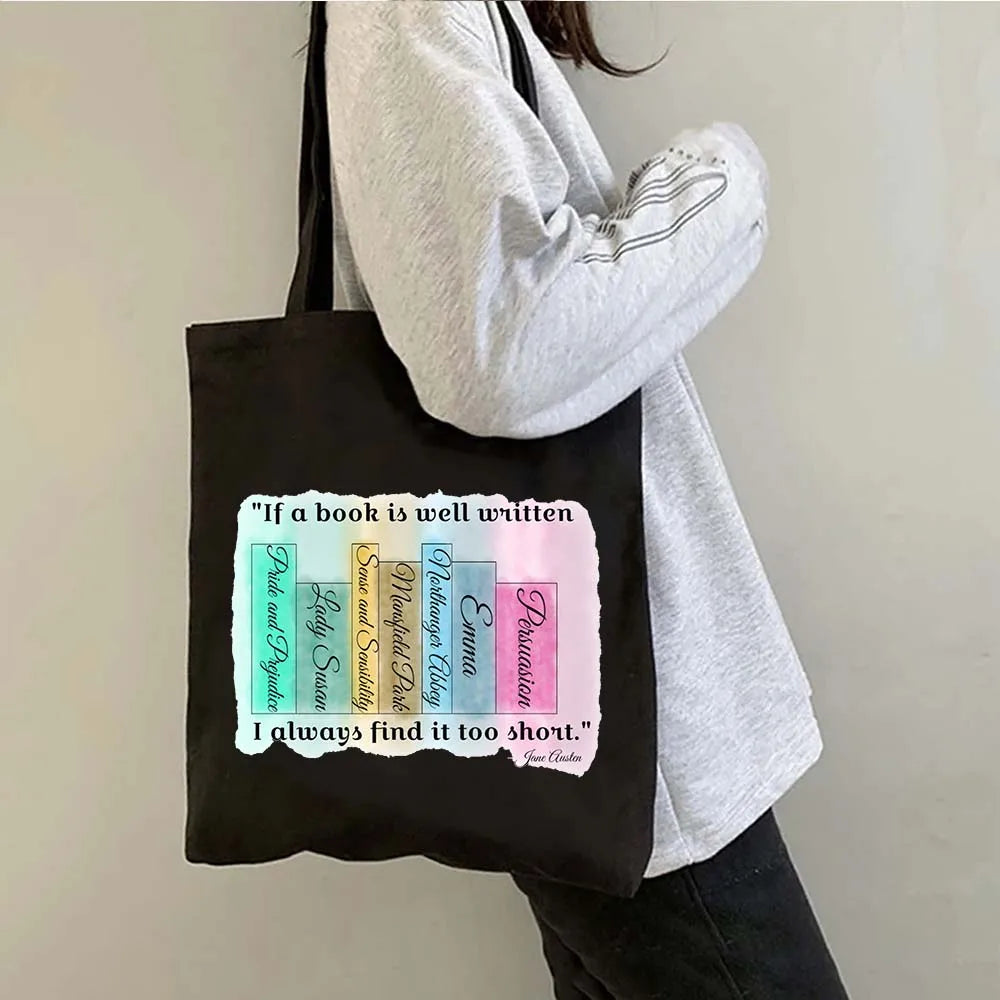 More Pride Less Prejudice Jane Austen Pride Prejudice Elizabeth Darcy Book Bennet Cartoon Shopper Canvas Tote Bag Cotton Handbag