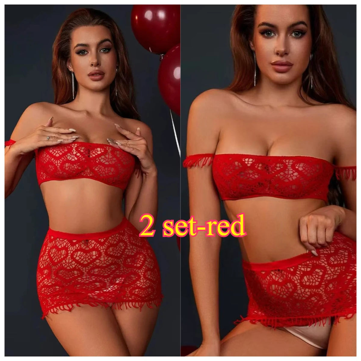 Sexy red mesh see-through camisole tank top, backless for nightclub, hot and sultry red lingerie set 1/2 set