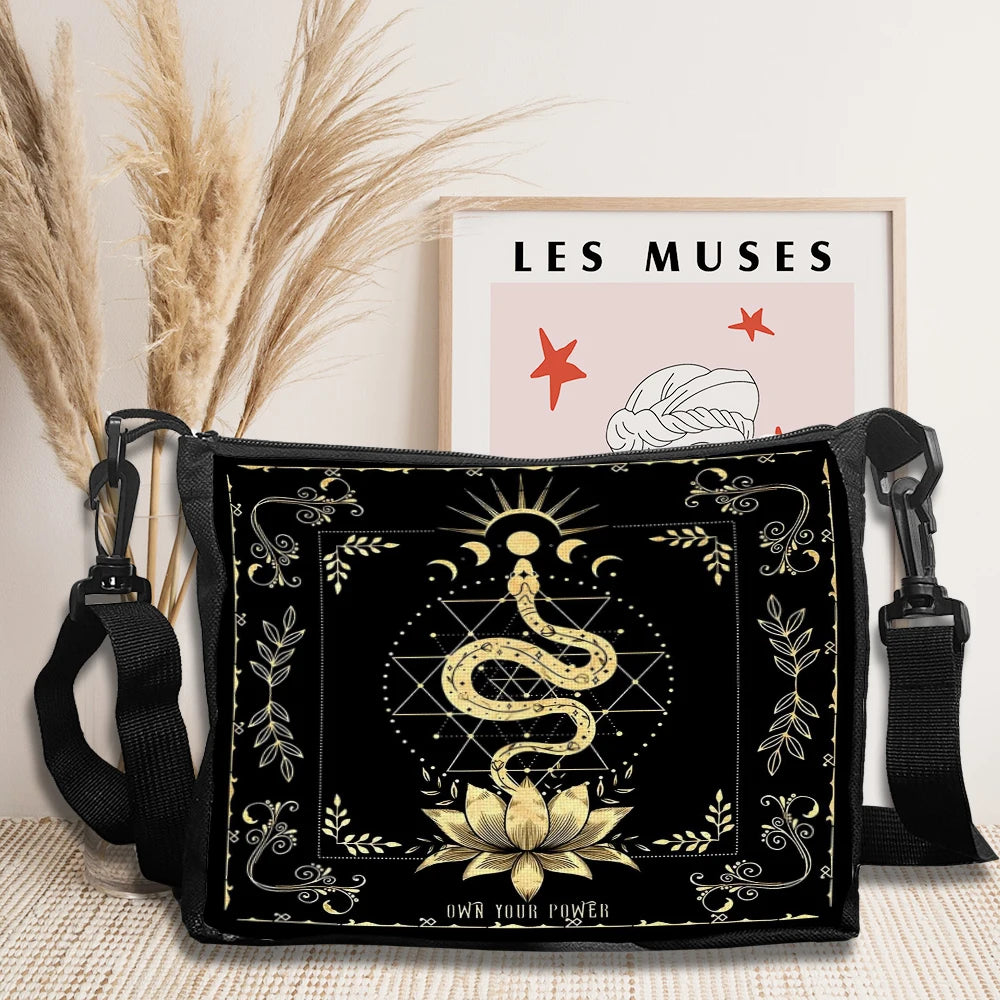 1pc Moonlight Flower Tarot Witchcraft Pattern Crossbody Bag for Women Shoulder Bag with Strap Design Casual Fashion Handbag