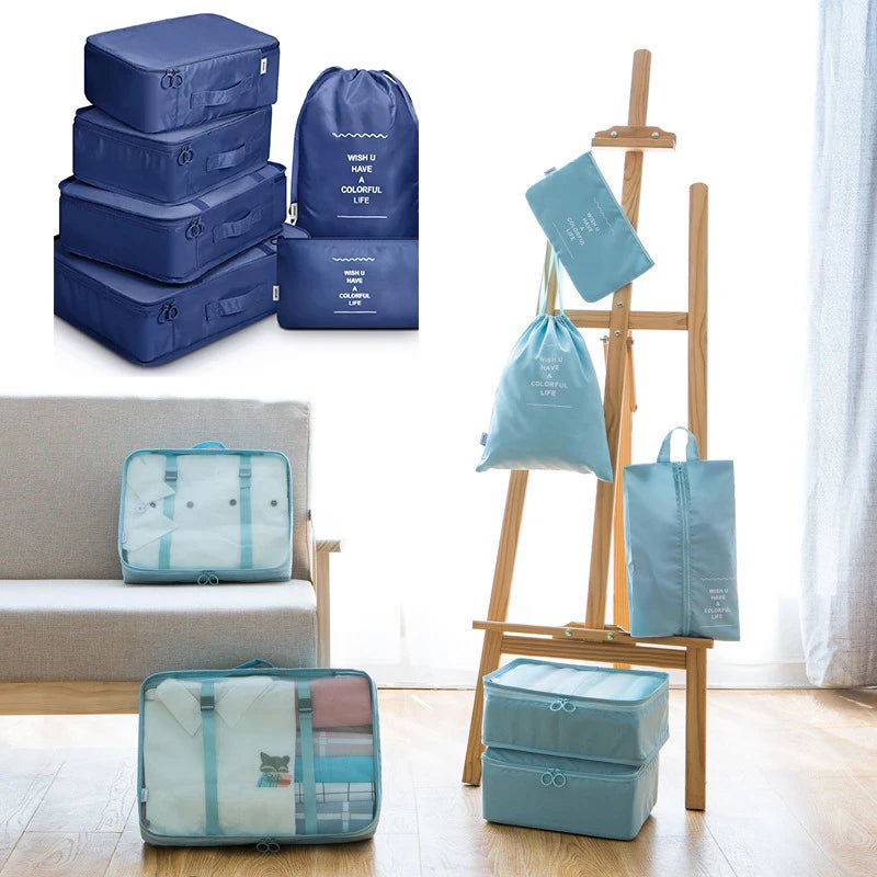 7 Pcs Set Travel Storage Bags, Luggage Organizer Clothes Sorting Foldable Organizer,  Waterproof Suitcase Packing Bags SNBD021