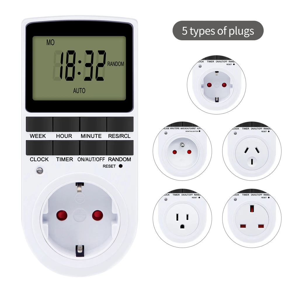 Electronic Timer Socket LCD Digital Timer Switch EU FR US UK AU Plug Timers 7Day 12/24 Hour Programmable Control Timing Outlet