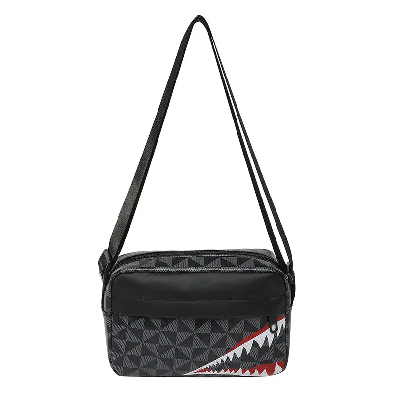 Trendy Shark Mouth Small Square Bag Men Women  Retro Printed Single Shoulder Crossbody Bag Street Hip Hop Leisure Small Bag New