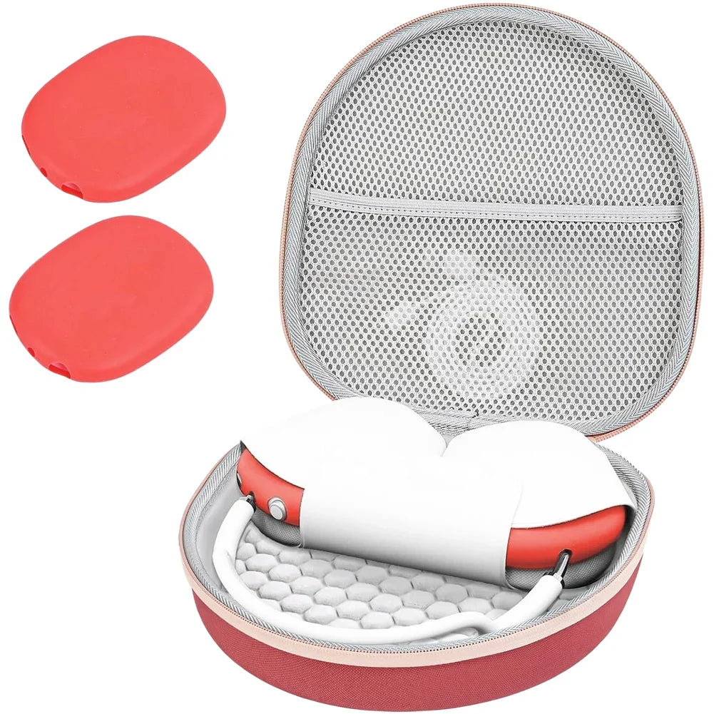 Silicone Ear Pad Cover Set with Dedicated For AIRPODS Max Storage Case Featuring EVA Hard Shell and Soft Interior Lining