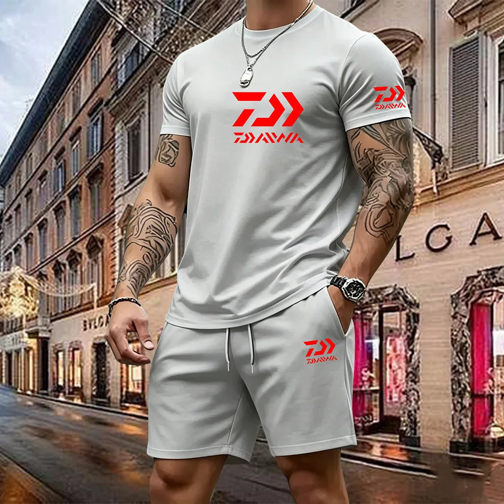 2026 Summer New Men's Fashion Outdoor Sports Set Printed Short Sleeve T-shirt+Shorts Loose Home Leisure Two Piece Set