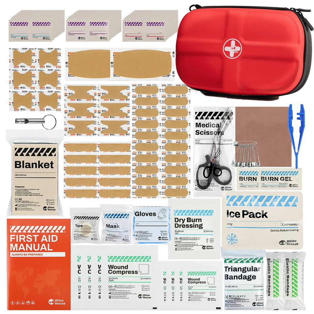 RHINO RESCUE Mini First Aid Kit Small Waterproof Portable Emergency Kit Camping Essentials, With 106 Items For Travel, Home, Car