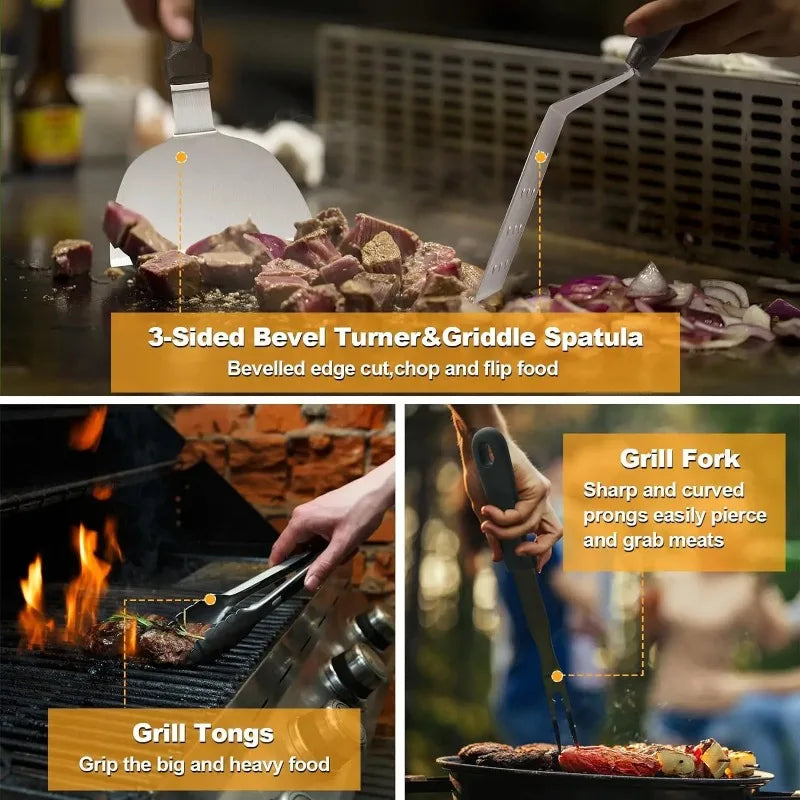 Griddle Accessories Kit,Hibachi Flat Top Grill Accessories,Grill Spatula Set with Enlarged Spatulas,Scraper for Outdoor Barbecue