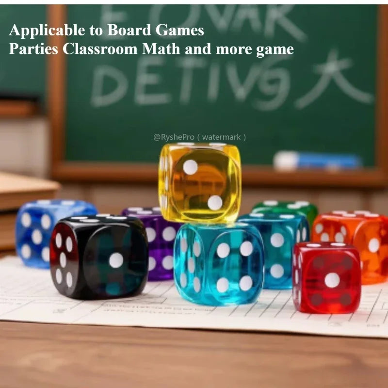 100 Pieces Colored Dices 14mm 6 Sided with Acrylic Material Standard Game Dice Set for Board Games Parties Classroom Math Dice