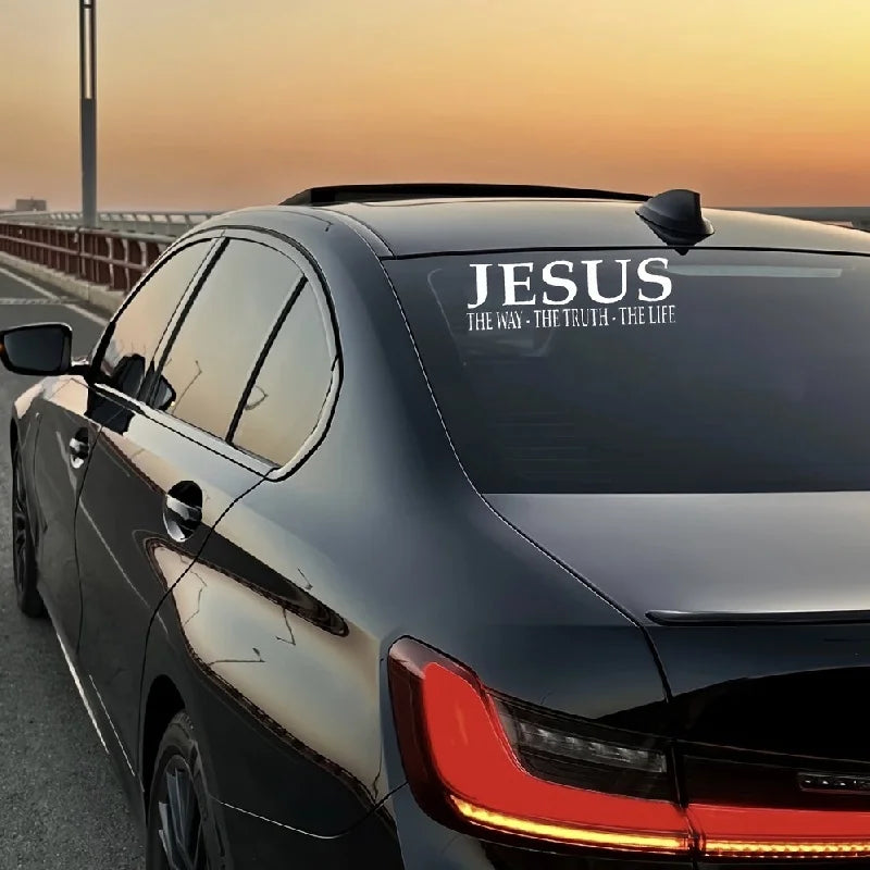 1PC "JESUS THE WAY・TRUTH・LIFE" White Vinyl Sticker - Waterproof Self-Adhesive for Car Window & Laptop