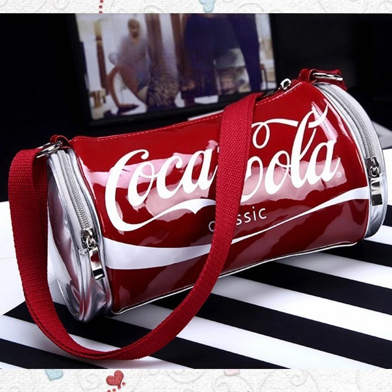 New Y2K Classic Print Barrel Crossbody Bag Women Fashion PVC Transparent Shoulder Bag Funny Soda Can Shape Purse Fast Shipment