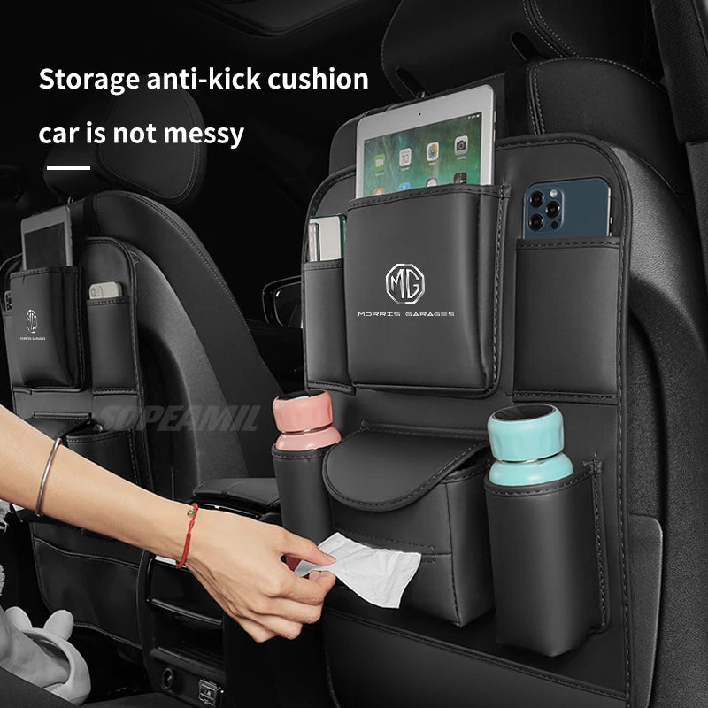 Car Seat Back Multi-pocket Storage Bag Backrest Anti-kick Pad For MG ZS HS ES5 MG4 EV Electric MG S5 EV MG3 MG5 MG6 MG7 ONE EZS