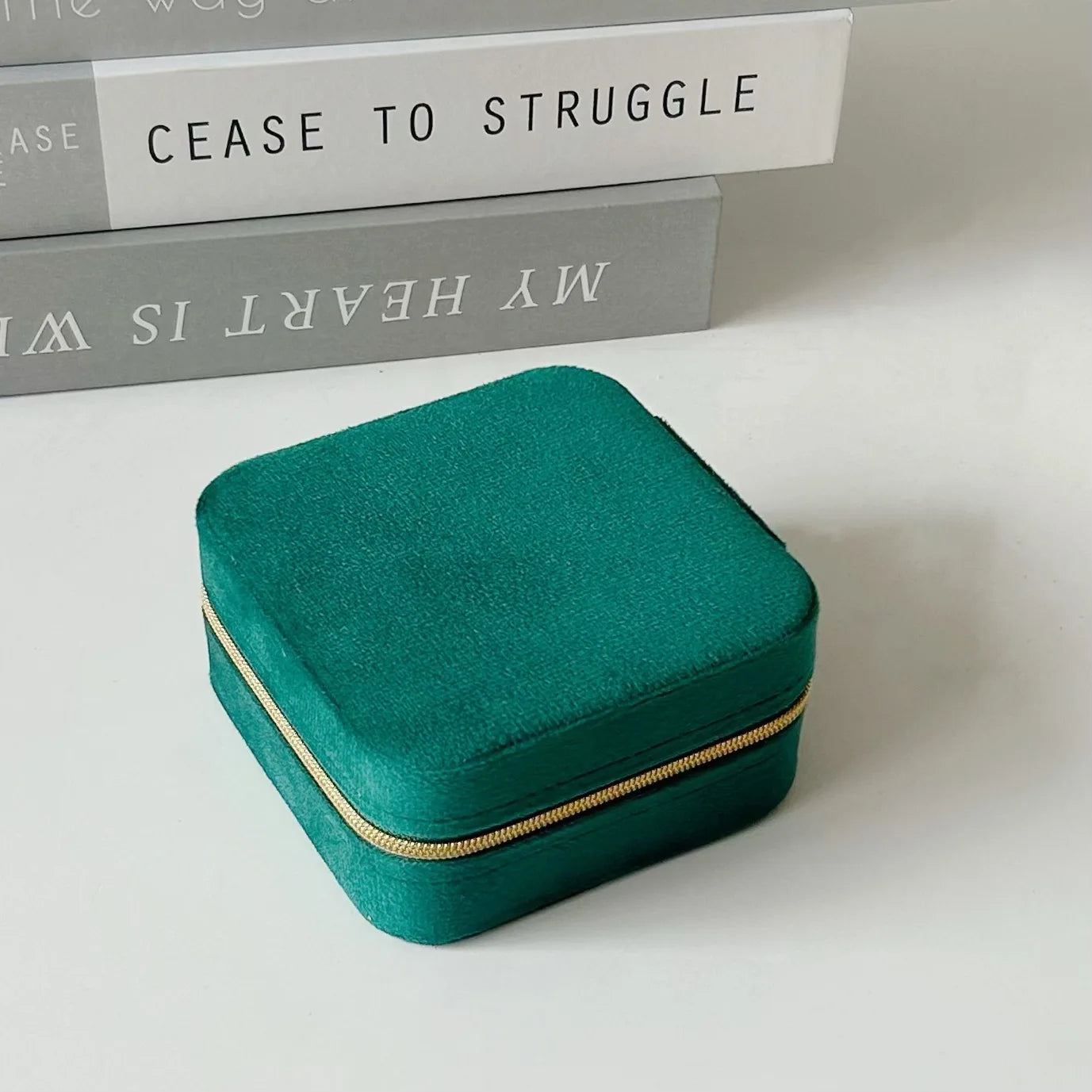 Portable Mini Velvet Travel Jewelry Box,Compact Zippered Organizer with Mirror for Rings Earrings On-the-go,Velvet Jewelry Case