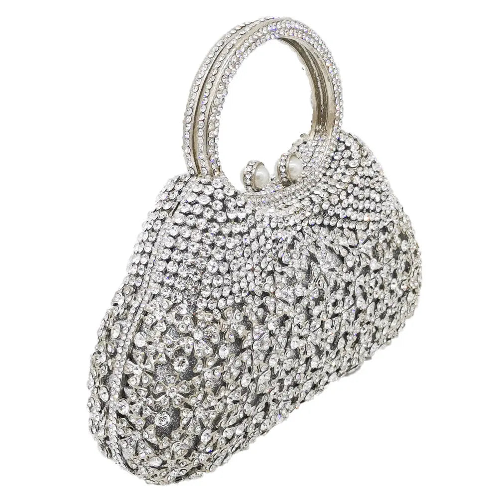 Boutique De FGG Elegant Silver Crystal Clutch Bags for Women Formal Party Totes Handbags Bridal Wedding Rhinestone Purses Bag