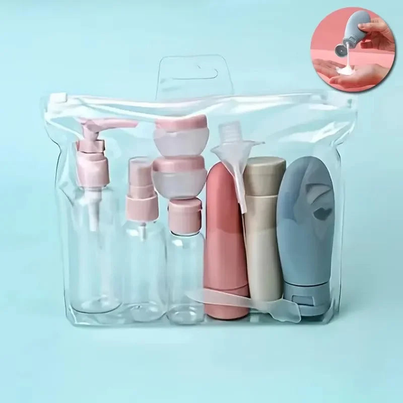 11Pcs Travel Toiletries Containers Set, Conditioner, Lotion – Refillable Mini Skincare Bottles for Airplane & Carry-On