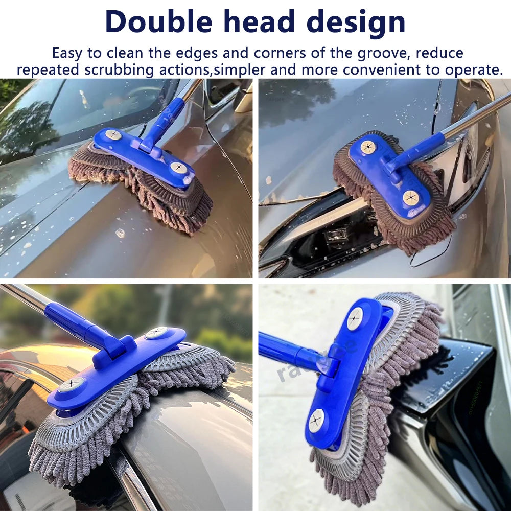 Dual-head Car Cleaning Mop Telescoping Long Handle Car Cleaning Brush Multipurpose Dry & Wet Use Windshield Cleaning Brush