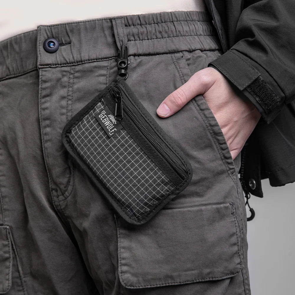 Organizer Pouch Ultralight Wallet with YKK Zipper Durable Grid Fabric Coin Purse for Cards Earbuds Small Gear